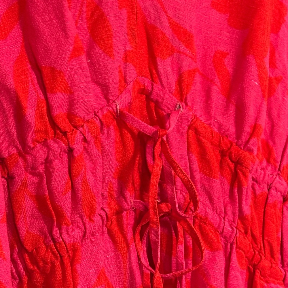 Kate Spade x Target Pink and Red Floral Linen blend V-Neck Dress - Picture 3 of 7